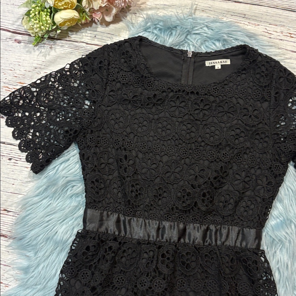 Jessakae Eyelet Lace Tiered Black Dress - Picture 5 of 8